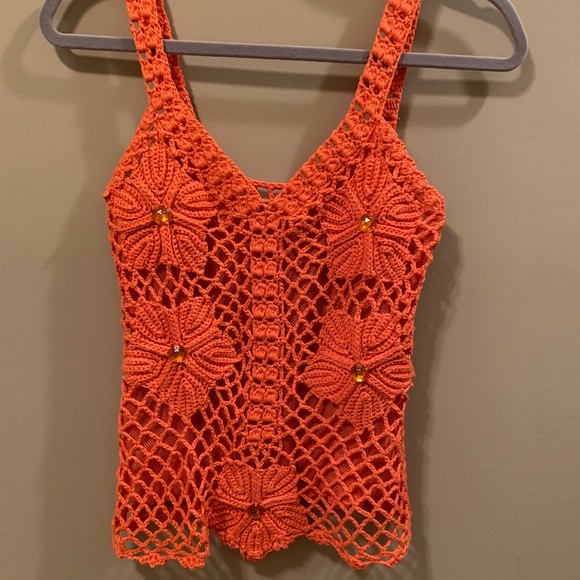ORANGE CROCHET COTTON/SILK TOP - S? - Picture 5 of 14